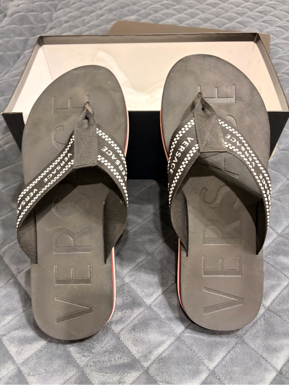 Versace Black & Red Men's Logo Beach Flip-Flops